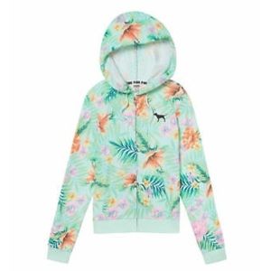 VS Pink Floral Tropical Palm Green Full Zip Hoodie